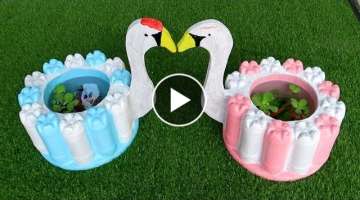 DIY duck shape flower pot from Plastic Bottles And Concrete